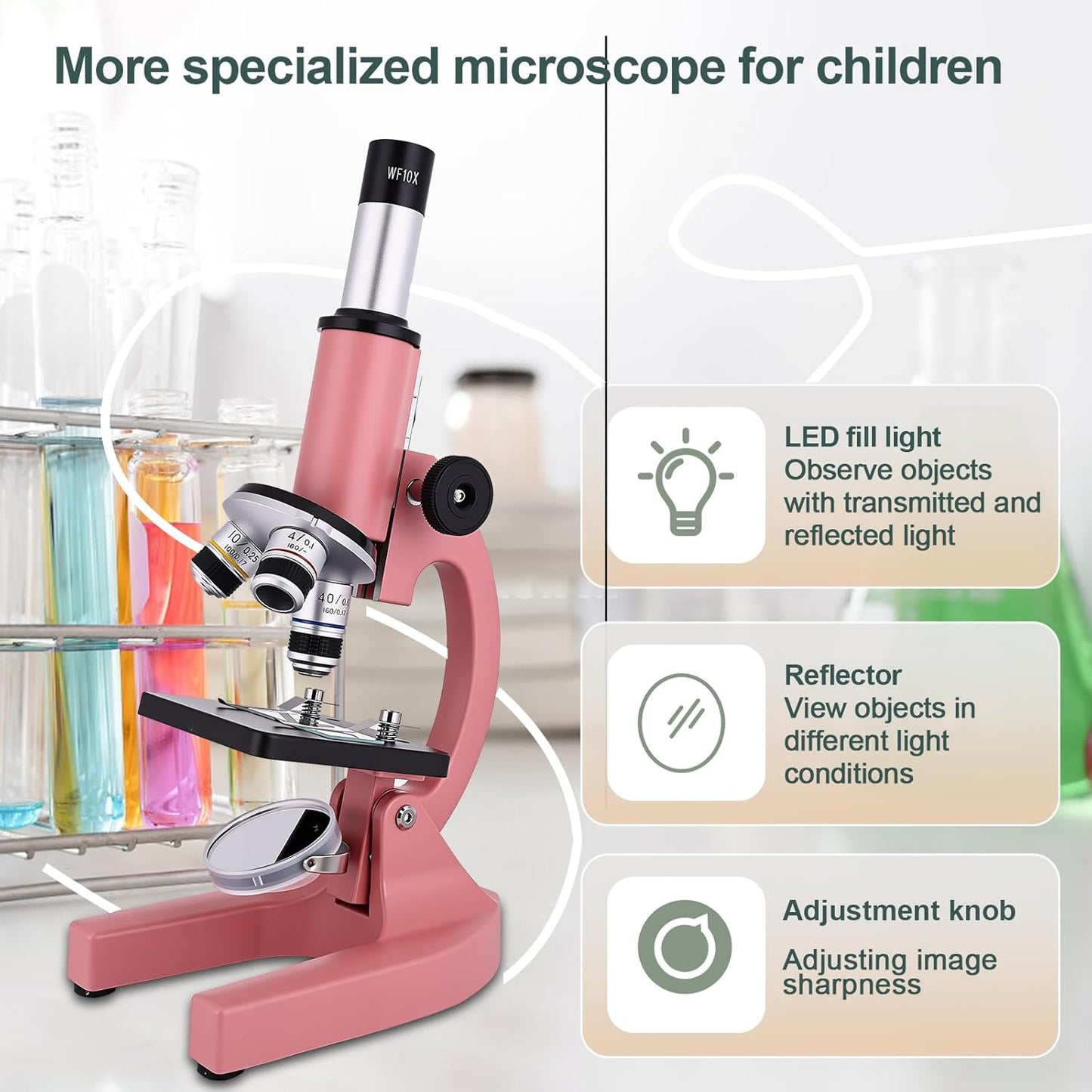 Microscope for Kids 40X-2000X with LED supplemental Light, Slides and specimens, Microscope for Kids 8-12 for School Labs and homeschooling.