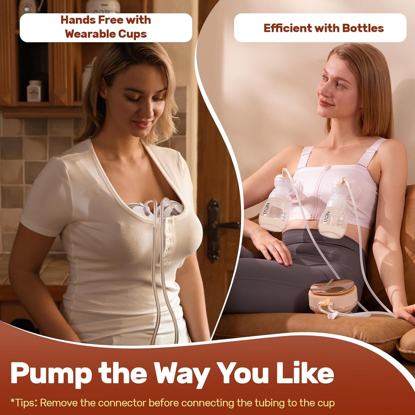 NCVI 2-in-1 Electric Breast Pump with Wearable Cups, Spa-Like Comfort with VibeRelief Massage Micro-Vibration, Hospital-Grade Suction, Pain Relief & Fully Customizable Portable Breastfeeding Pump