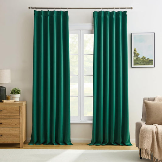 KEQIAOSUOCAI Emerald Hunter Green Curtains 102 Inches Long 2 Panels Set, Custom Viral Pleat Curtain with Hooks, Pinch Pleated Drapes for Living Room Bedroom,40 Wide x 102 Inch Lenth