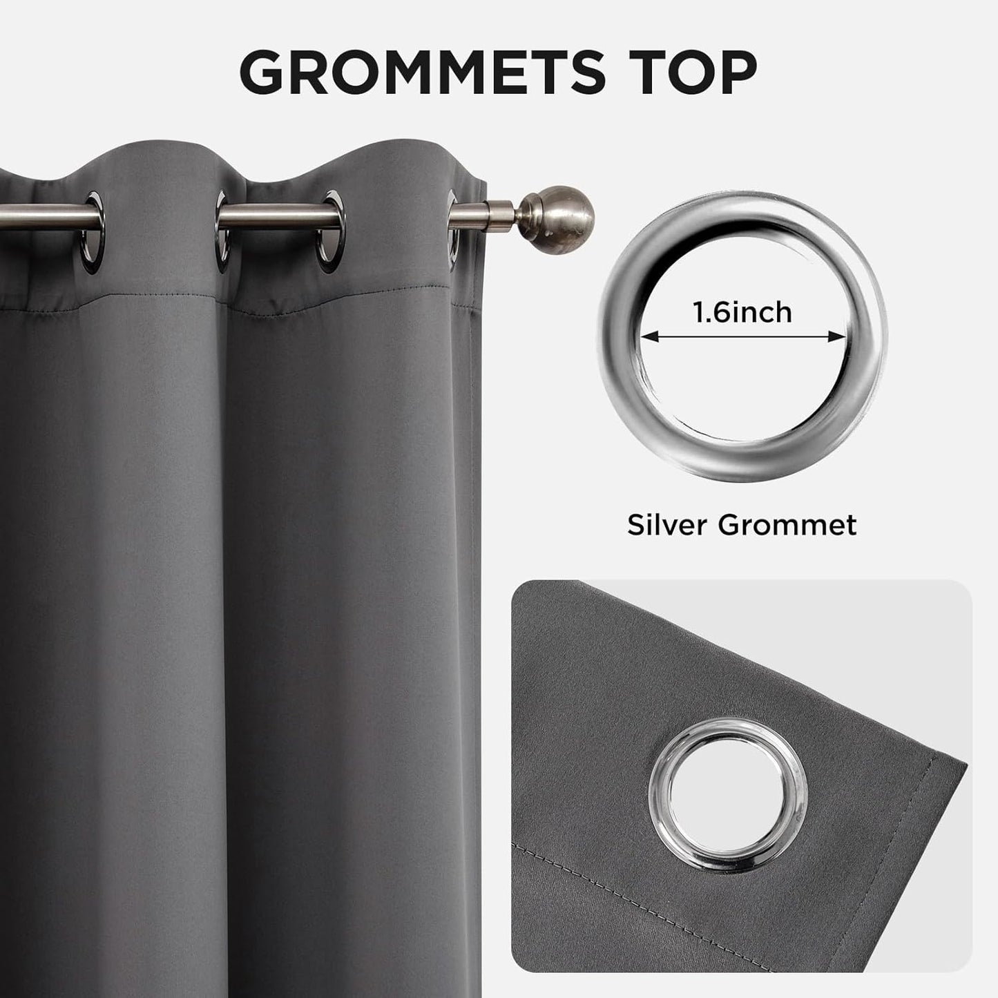 Joydeco Blackout Curtains 95 Inch Length 2 Panels Set, Thermal Insulated Long Curtains& Drapes 2 Burg, Room Darkening Grommet Drapes for Living Room Bedroom Window (W52 x L95 Inch, Light Grey)