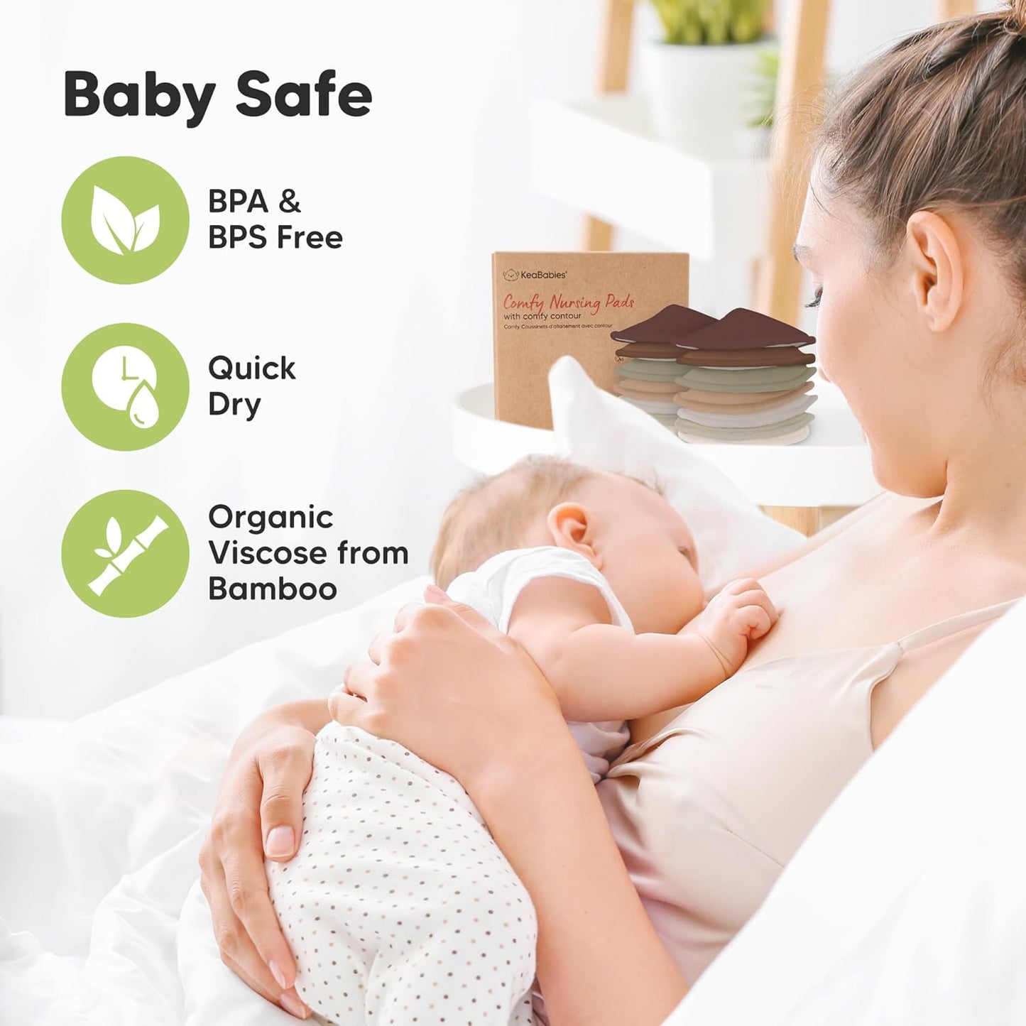Organic Nursing Pads - 14 Washable Viscose Derived from Bamboo Breastfeeding Pads, Wash Bag, Reusable Breast Pads for Breastfeeding, Nipple Pads for Breastfeeding Essentials (Sable, L 4.8")
