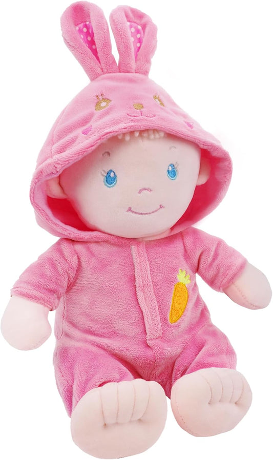 June Garden 12" Sweet Dolly Peachpaws - Stuffed Ultra Soft Baby Doll for Birth and Up - Bunny Outfit