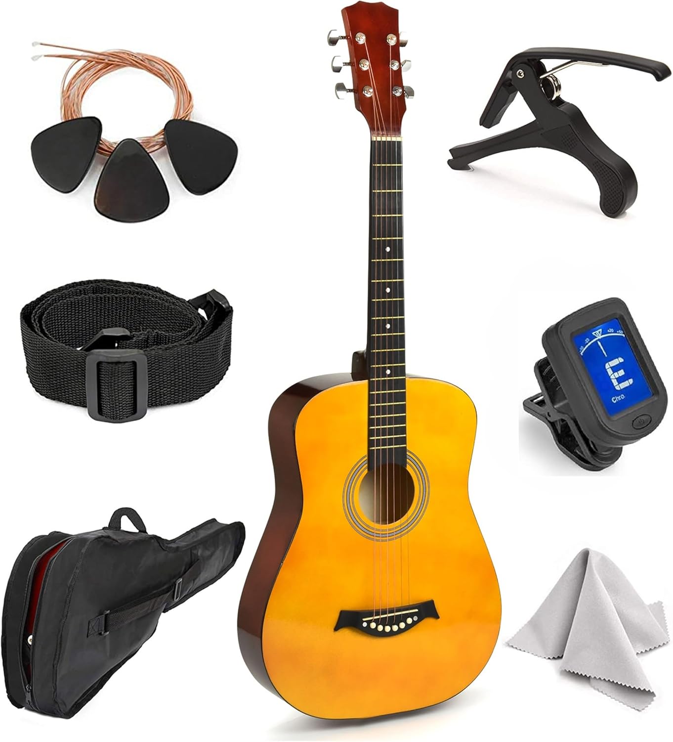 MasterPlay Classical Acoustic Guitar for Kids - 30" Beginner Guitar Starter Kit: Guitar Bag, Tuner, Strap, Extra Strings, Picks, Wash Cloth, Capo