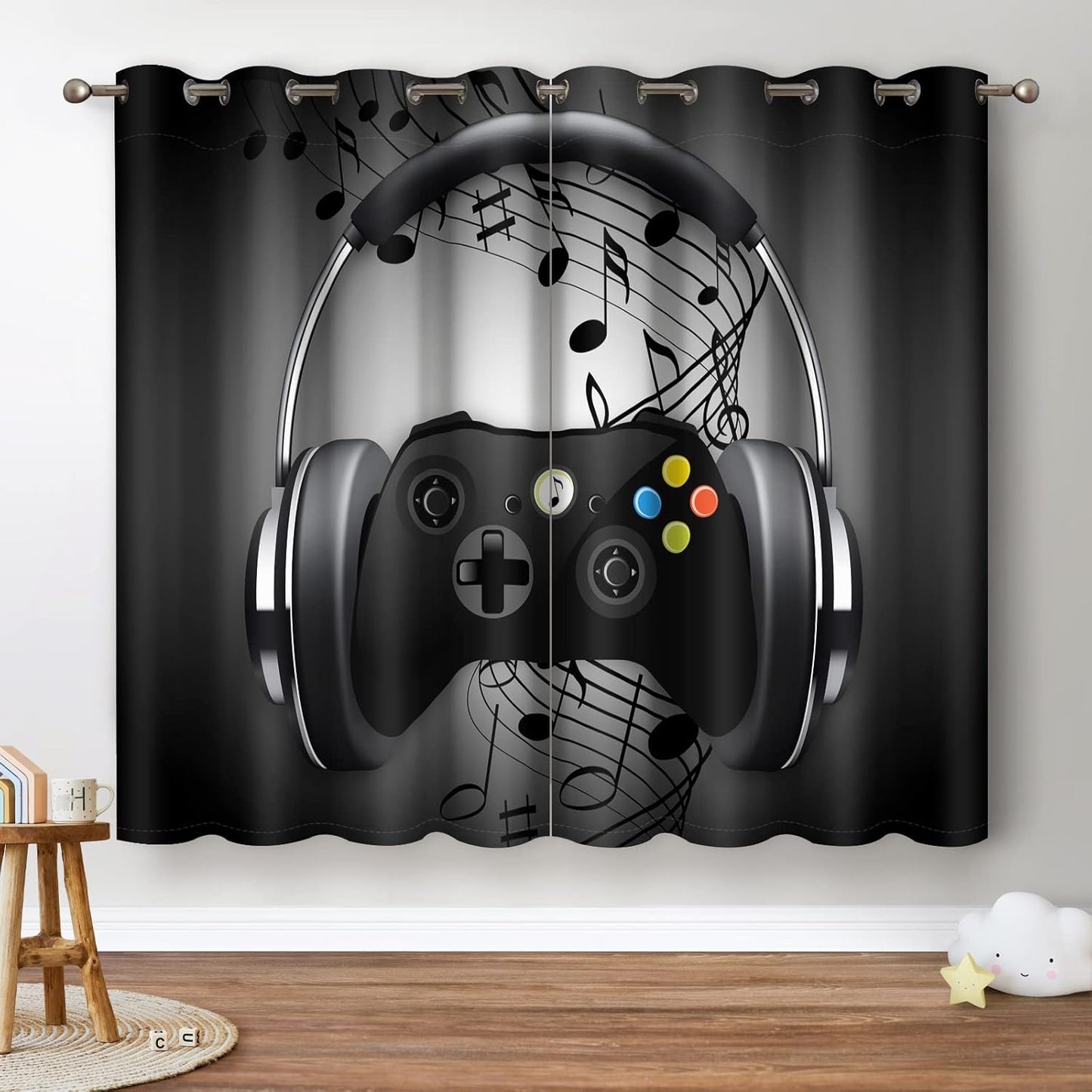 Jekeno Game Controller Blackout Curtains for Kids Boys Teens Bedroom Colorful Video Game Gamer Gaming Gamepad Decor for Home Living Room Grommet Window Drapes 2 Panel Set, 42"x54"