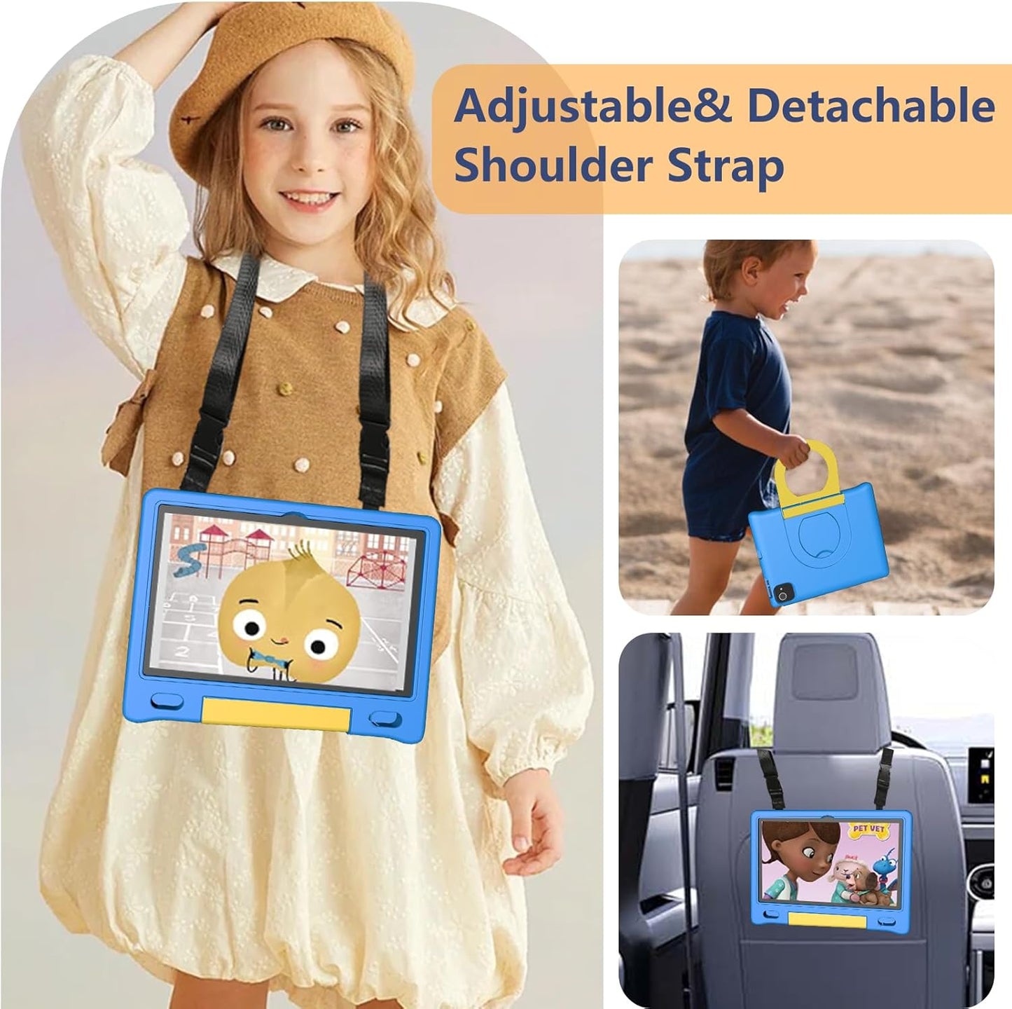 Kids Tablet with Strap, Android 14 Tablet for Kids 10 inch, Toddler Tablets Octa-Core 64GB 1TB Expandable, Children's Tablets with Case, Bluetooth WiFi Parental Control Dual