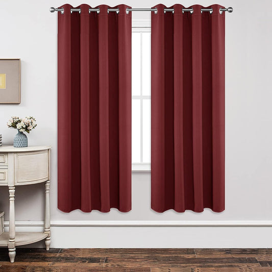 Joydeco Blackout Curtains 72 inches Long 2 Panels Set, Thermal Insulated Long Curtains 2 Burg, Room Darkening Grommet Drapes for Bedroom Living Room Windows (W42 x L72 Inch, Burgundy Red)