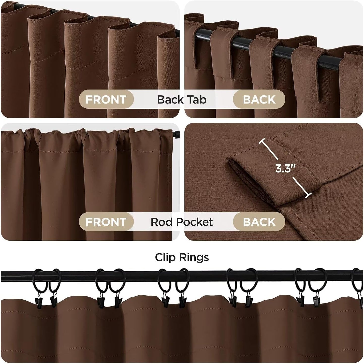Joydeco Blackout Curtains 84 Inch Long for Bedroom, Thermal Insulated Black Out Curtains 2 Panels Set, Room Darkening Drapes for Living Room Window (W52 x L84 Inch, Brown)
