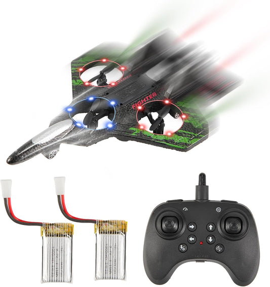 Remote Control Drone for Kids,2.4Ghz Foam RC Airplanes Helicopter Quadcopter with Auto Hovering,360° Flip,Gravity Sensing,Stunt Roll,Cool Light,2 Battery,Gifts for 6-12 Kids Boys (Green)