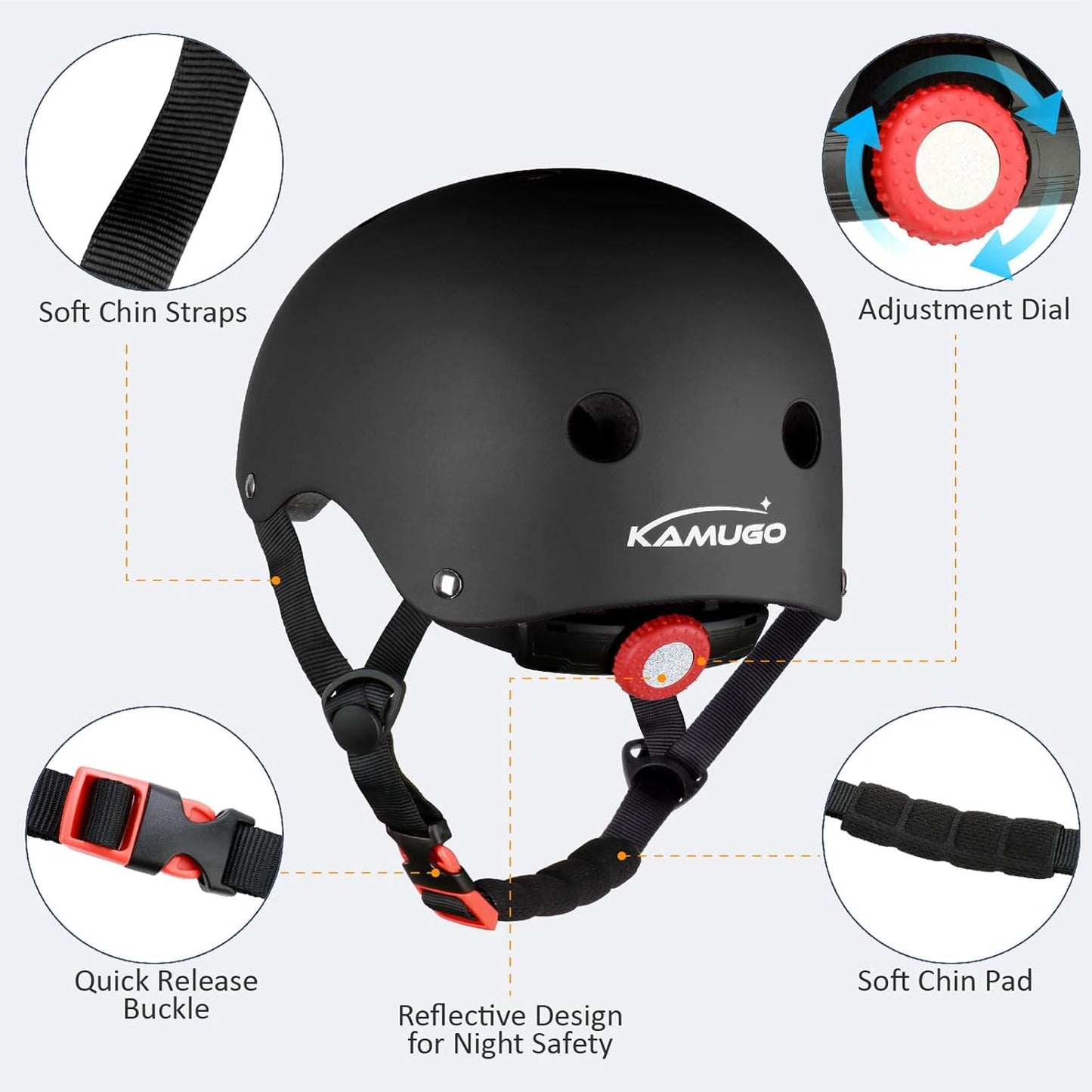 KAMUGO Kids Adjustable Helmet, with Sports Protective Gear Set Knee Elbow Wrist Pads for Toddler Age 2-8 Boys Girls, Bike Skateboard Hoverboard Scooter Rollerblading Helmet Set