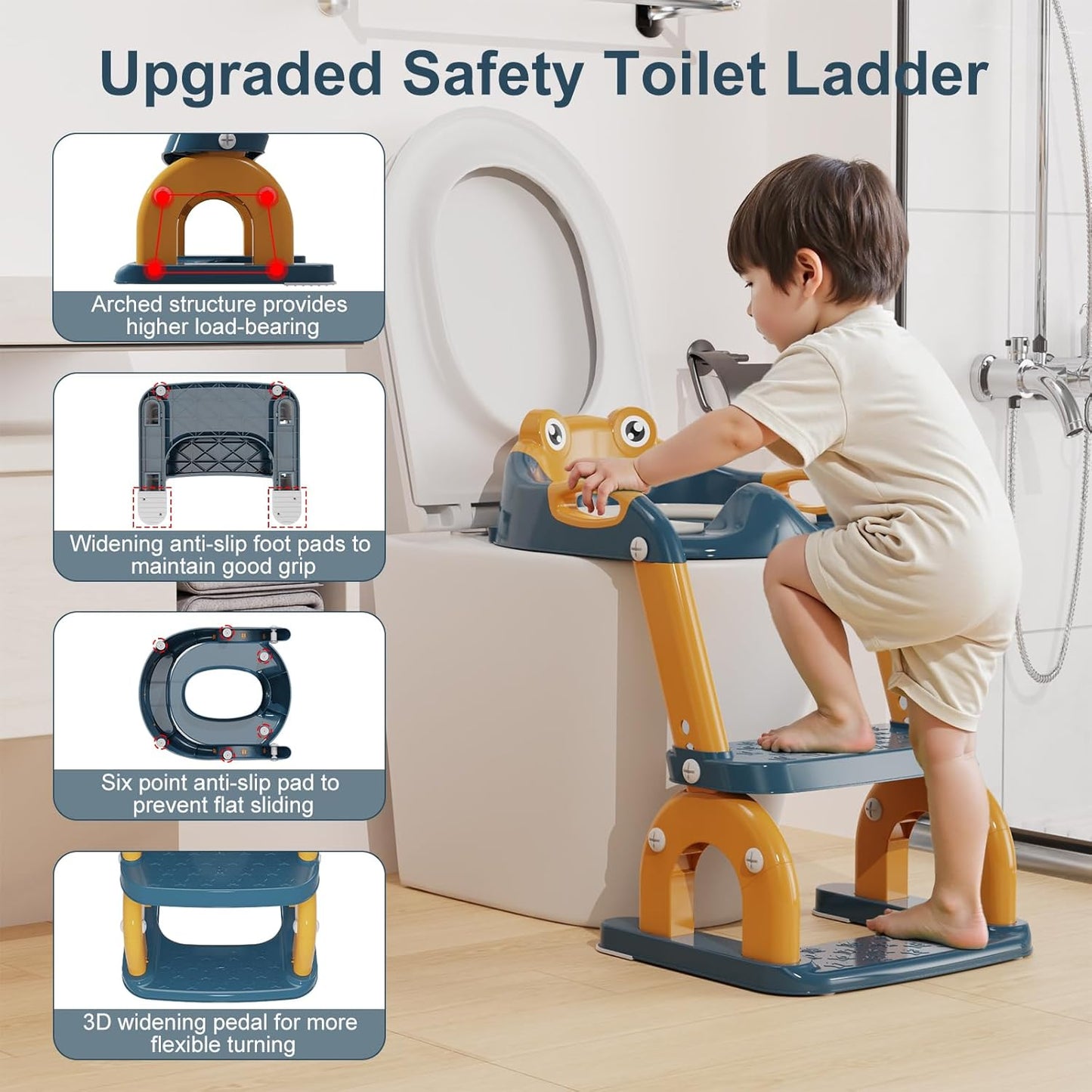 Potty Training Seat with Step Stool Ladder, Upgraded 2-in-1 Toddler Potty Training Toilet Seat with Non-Slip Step Splash Guard Handles and Waterproof Cushion, Toddler Potty Seat for Kids Boys Girls