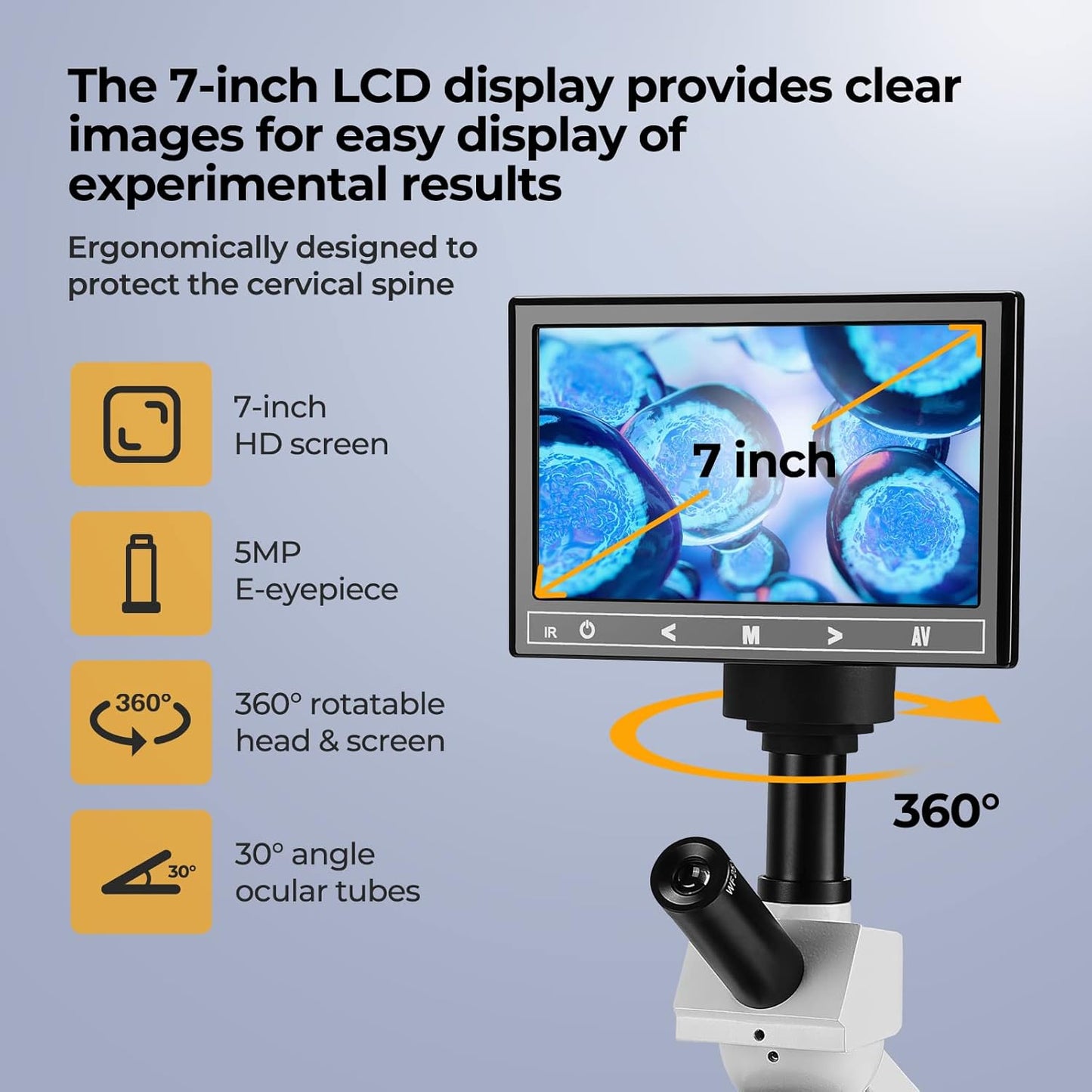 [Blood Version] Vabiooth Dual-View Compound Monocular Microscope 40X-2500X Magnification with 7" LCD Screen 5MP E-Eyepiece, Adjustable Mechanical Stage, Aluminum Carry Box for observing Live Blood