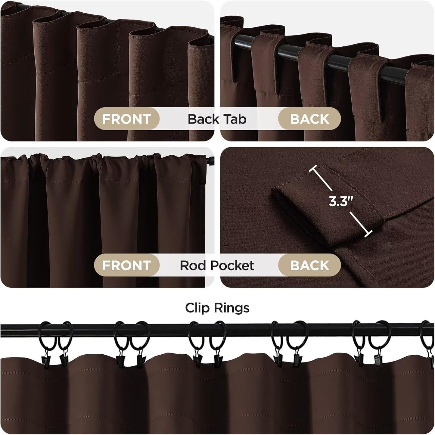 Joydeco White Blackout Curtains 96 Inches Long for Bedroom, Thermal Insulated Black Out Curtains 2 Panels Set, Room Darkening Drapes for Living Room Window (W52 x L96 Inch, Chocolate)