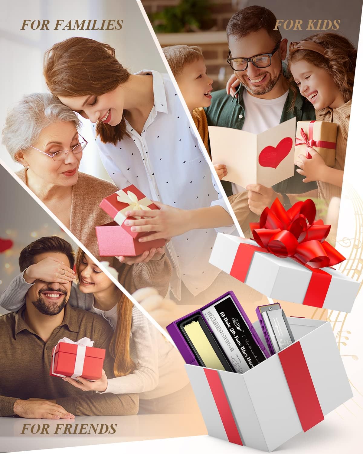 Eastar Major Blues Diatonic Harmonica, 10 Holes C Key Beginner for Kids Children Adults Students, with Hard Case and Cloth, Purple