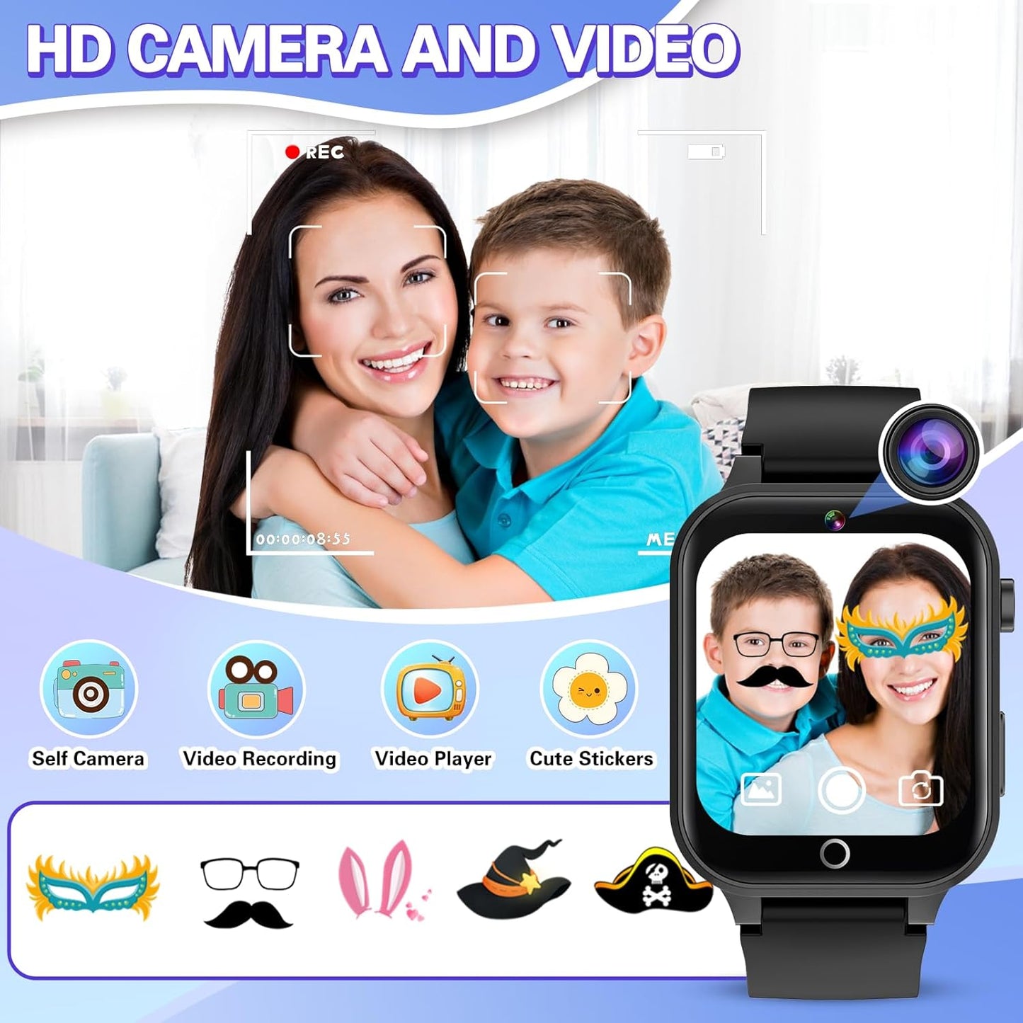 Vakzovy Kids Smart Watch Boys with 26 Puzzle Games HD Touchscreen Camera Pedometer Music Player Flashlight, Kids Toys Birthday Gifts for Boys Age 6-12 Kid Watch Boy 8-10 with Screen Protector