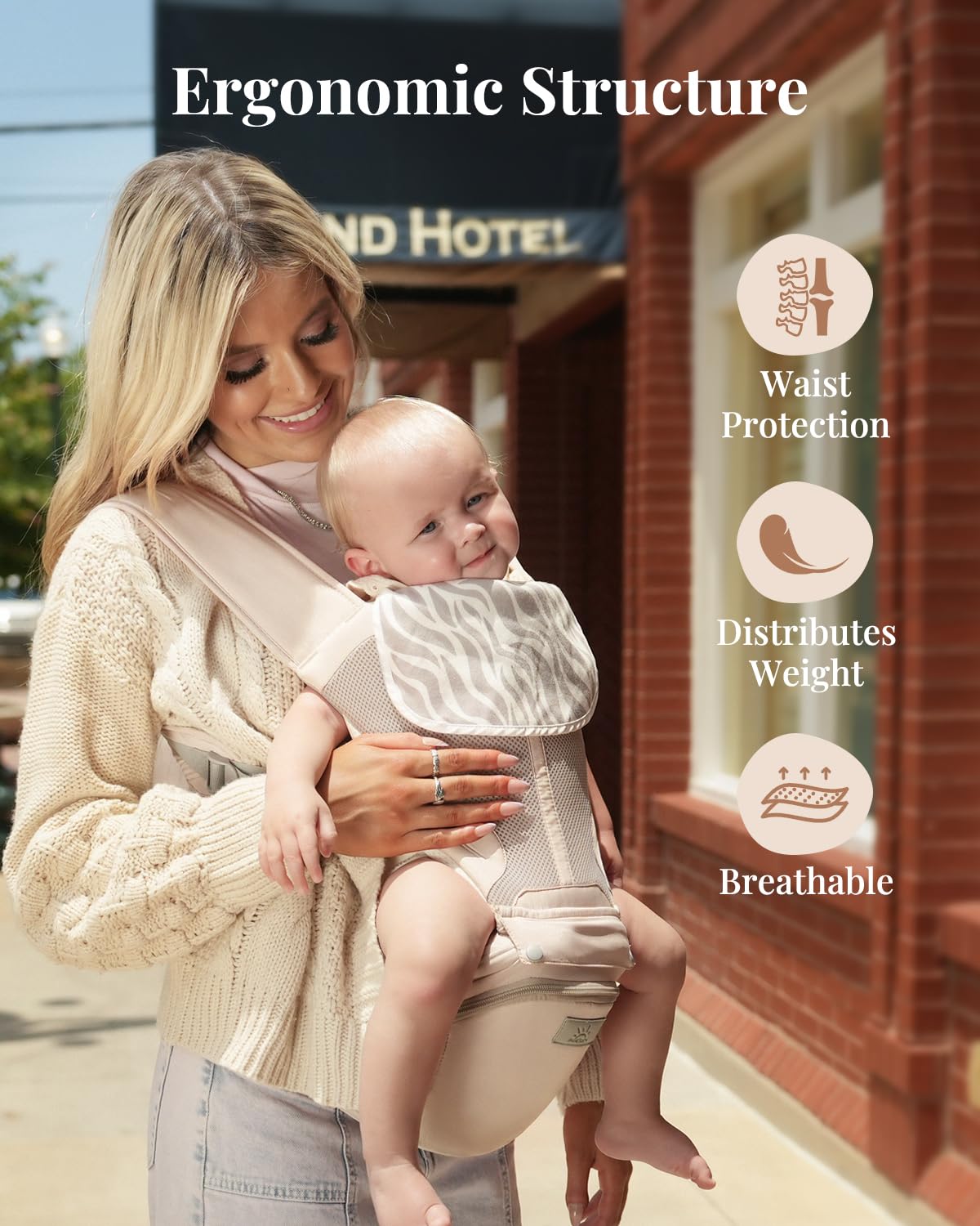 Baby Carrier Pro, MOMTORY Safety-Certified 6-in-1 Ultra Storage Baby Carrier Newborn to Toddler, Detachable Baby Holder Carrier with Hip Seat, Ergonomic Cozy Baby Body Carrier for 7-50lbs, Khaki