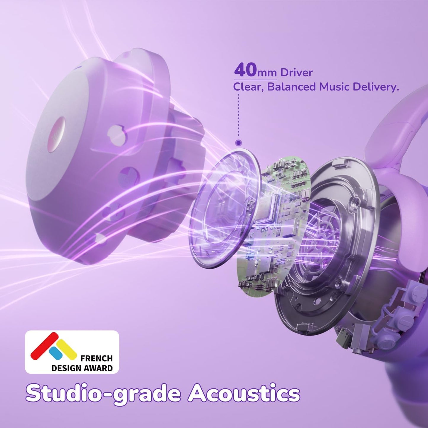 iClever BTH20 Active Noise Cancelling Headphones for Kids, 60H Play Time,Type C Fast Charging,Safe Volume 80dBA,Bluetooth5.4,Award-Winning Kids Headphones Wireless for iPad Tablet Airplane,Purple