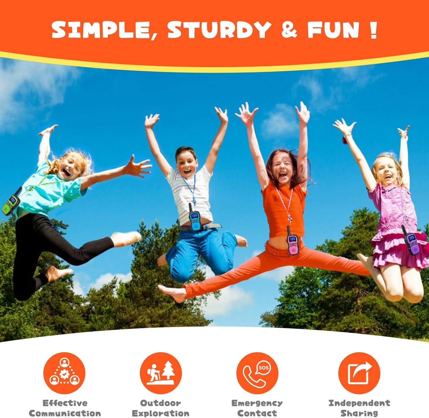 Wishouse Walkie Talkies for Kids Adults Long Range,Xmas Birthday Gift for 3 4 5 6 7 8 9 10 Year Old Boys Girls,Hiking Camping Gear Toys with Lamp,Lanyards,VOX,Easy to Use,4 Pack(No Battery No Charger)