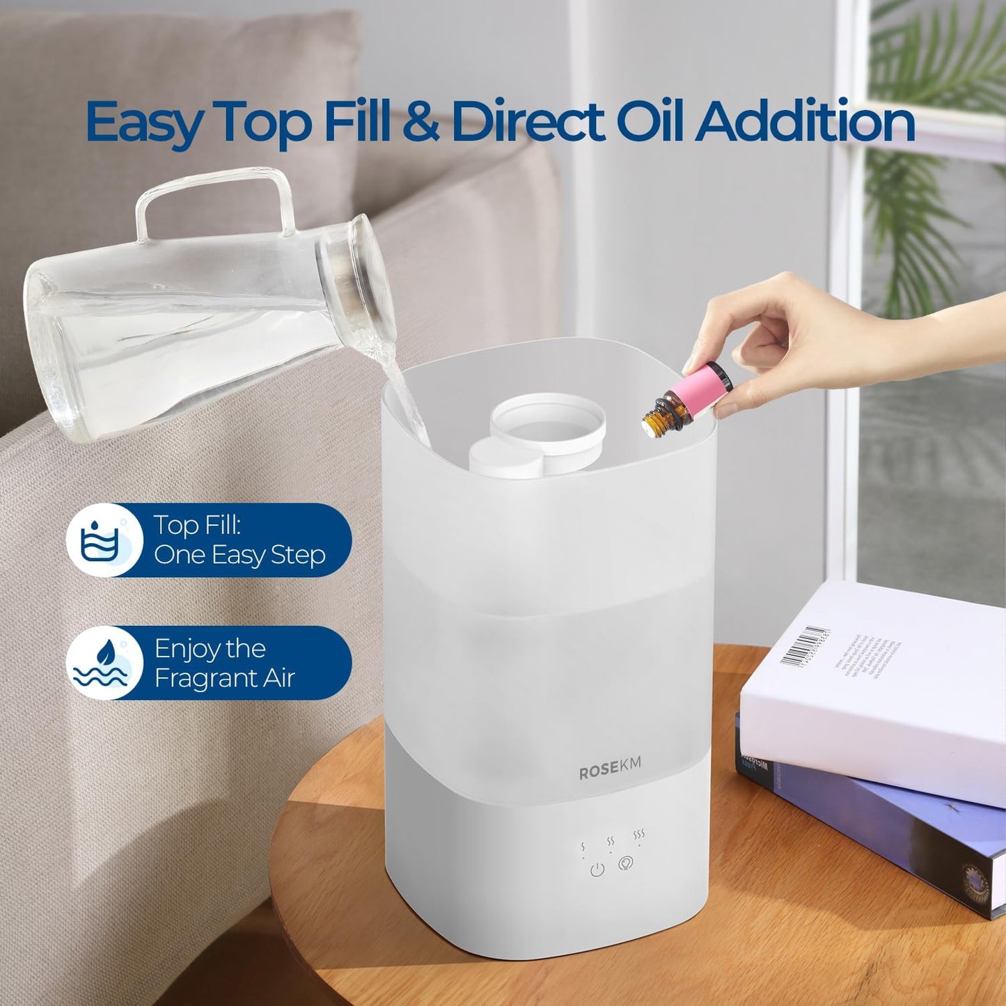 Humidifiers for Bedroom, Top Fill 2.5L Cool Mist Humidifiers for Large Room, Easy to Fill & Clean, 30H Runtime, 28dB Quiet Air Humidifier for Plants, Baby Nursery, Indoor with Night Light