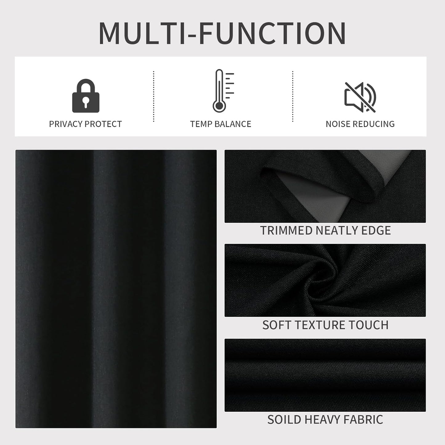 Joydeco Blackout Curtains 84 Inches Long 2 Panels Burg, Room Darkening Curtains for Bedroom, 100% Black Out Textured Thermal Drapes Privacy Protection 2 Panels Set(W52 x L84 Inch, Black)