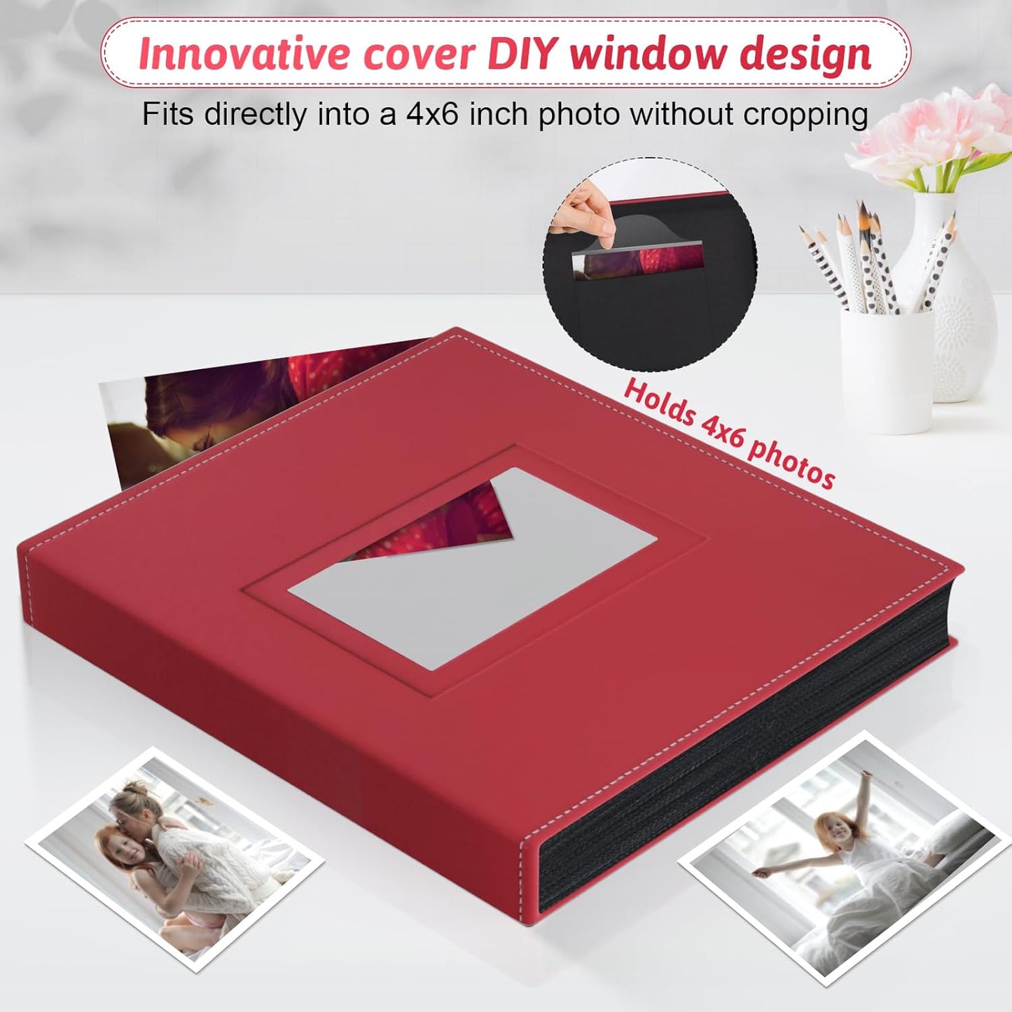 Popotop Photo Album 4x6 300 Pockets with Leather Hardcover Cover, Small Photo Album Holder Book with 50Pcs Pages for Family Travel Wedding Baby Gifts