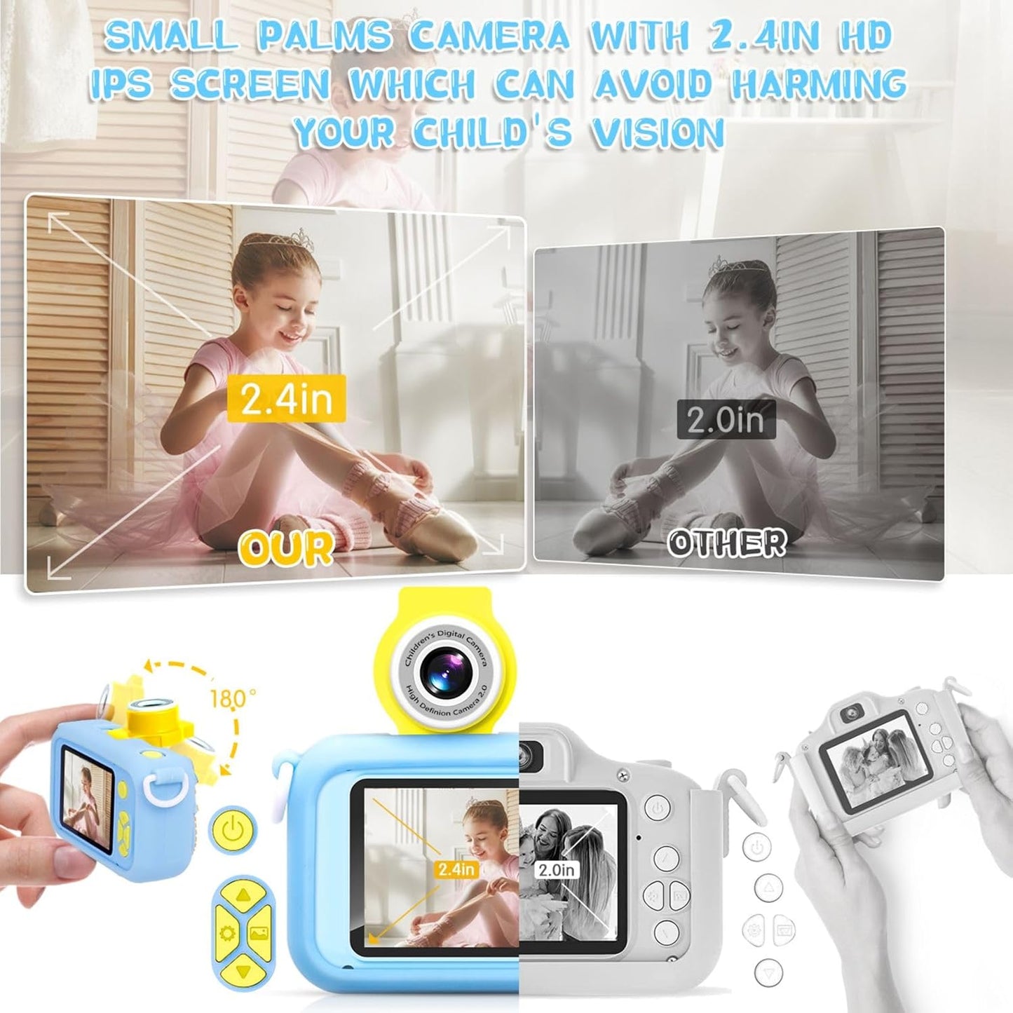 Kids Camera, Toddler Kid Digital Camera with 180°Flip Lens & 2.4in IPS Screen, Birthday Festival Gifts Present Toy for 4 5 6 7 8 9 10 11 Year Old Girls/Boys, 32 GB Card Included, X101
