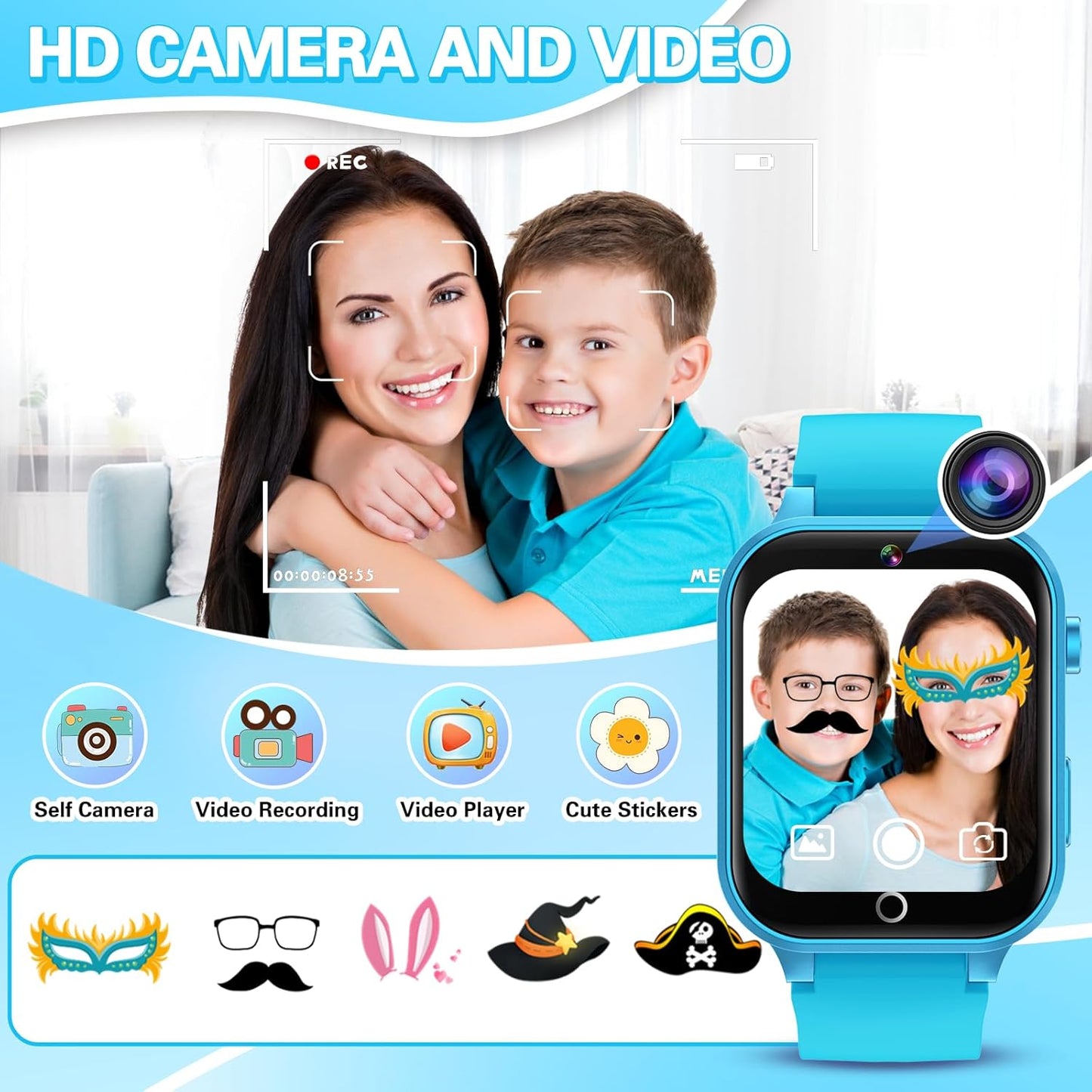 Vakzovy Kids Smart Watch Boys Aged 5-12, HD Touchscreen Kids Watch with 26 Games Video Camera Music Pedometer Audiostory Learn Card Educational Toys Birthday Gifts for Girls Ages 5 6 7 8 9