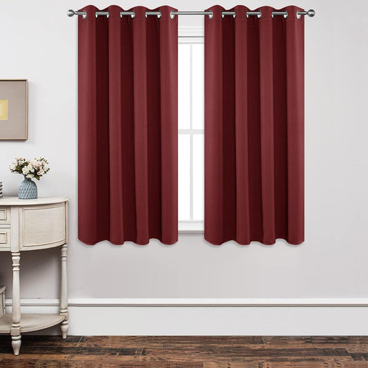 Joydeco Blackout Curtains 63 Inch Length 2 Panels Set, Thermal Insulated Long Curtains 2 Burg, Room Darkening Grommet Drapes for Living Room Bedroom Window (W52 x L63 Inch, Burgundy Red)
