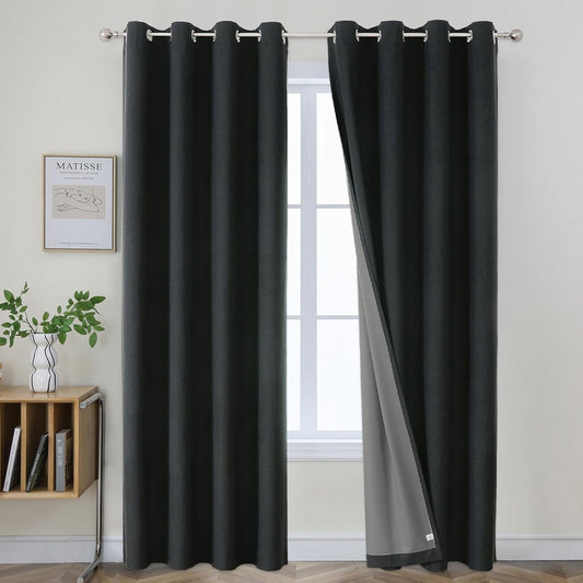Joydeco Blackout Curtains 120 Inches Long 2 Panels Burg, Room Darkening Curtains for Bedroom, 100% Black Out Textured Thermal Drapes Privacy Protection 2 Panels Set(W52 x L120 Inch, Charcoal Grey)
