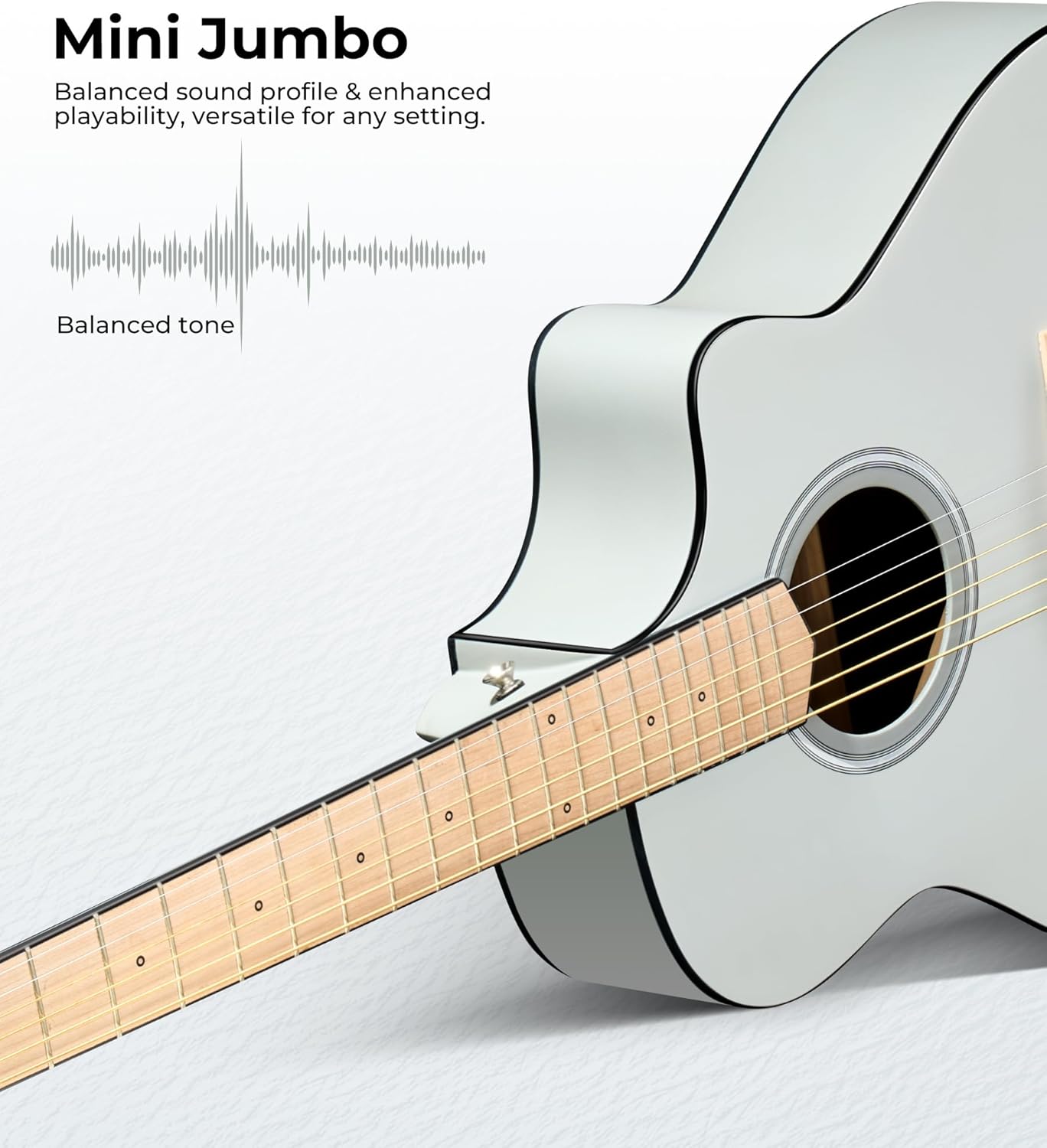 Vangoa Acoustic Guitar 3/4 Size Adult Kit, 36 In Semi Jumbo Cutaway Junior Guitars Set, 6 String Guitarra Starter Bundle with Gig Bag for Beginners Students, Light Gray