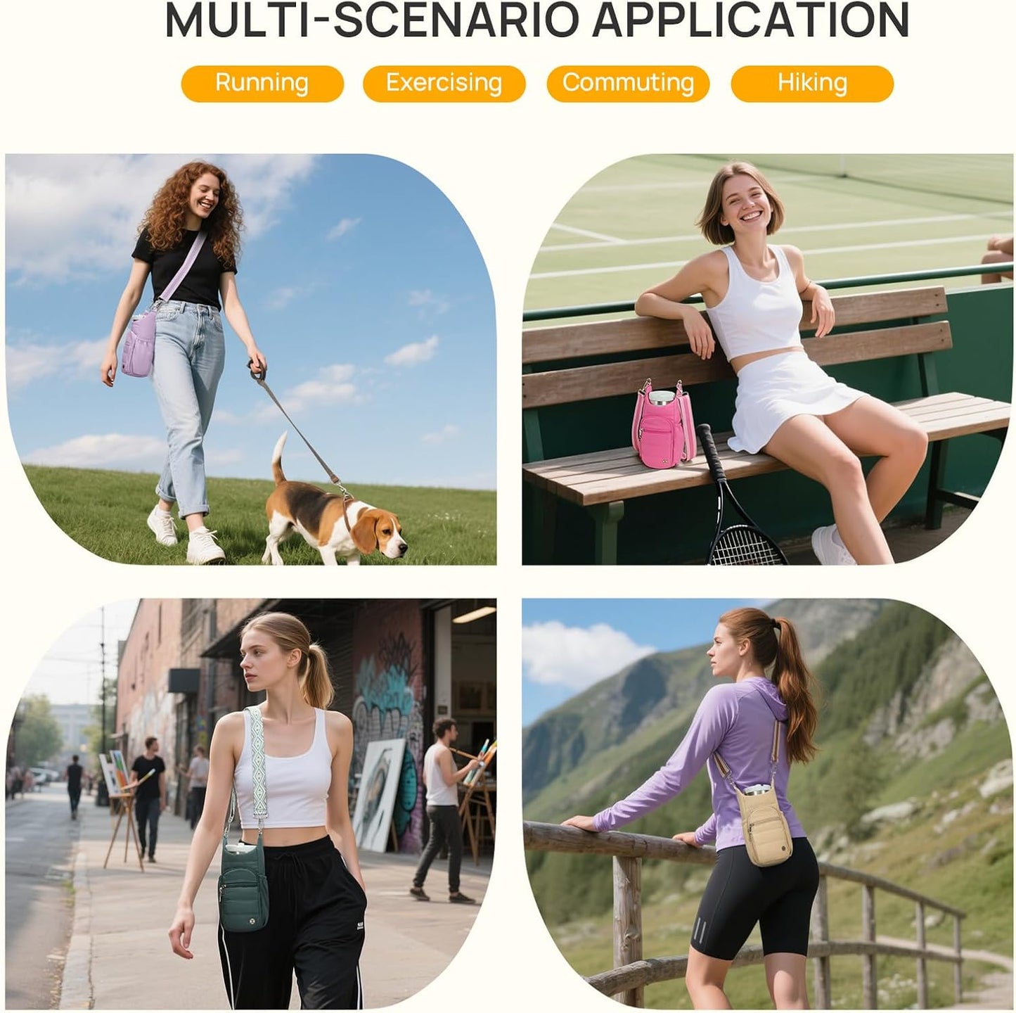 Telena Water Bottle Holder with Strap RFID Crossbody Bags for Women for Walking, Hiking, Cycling