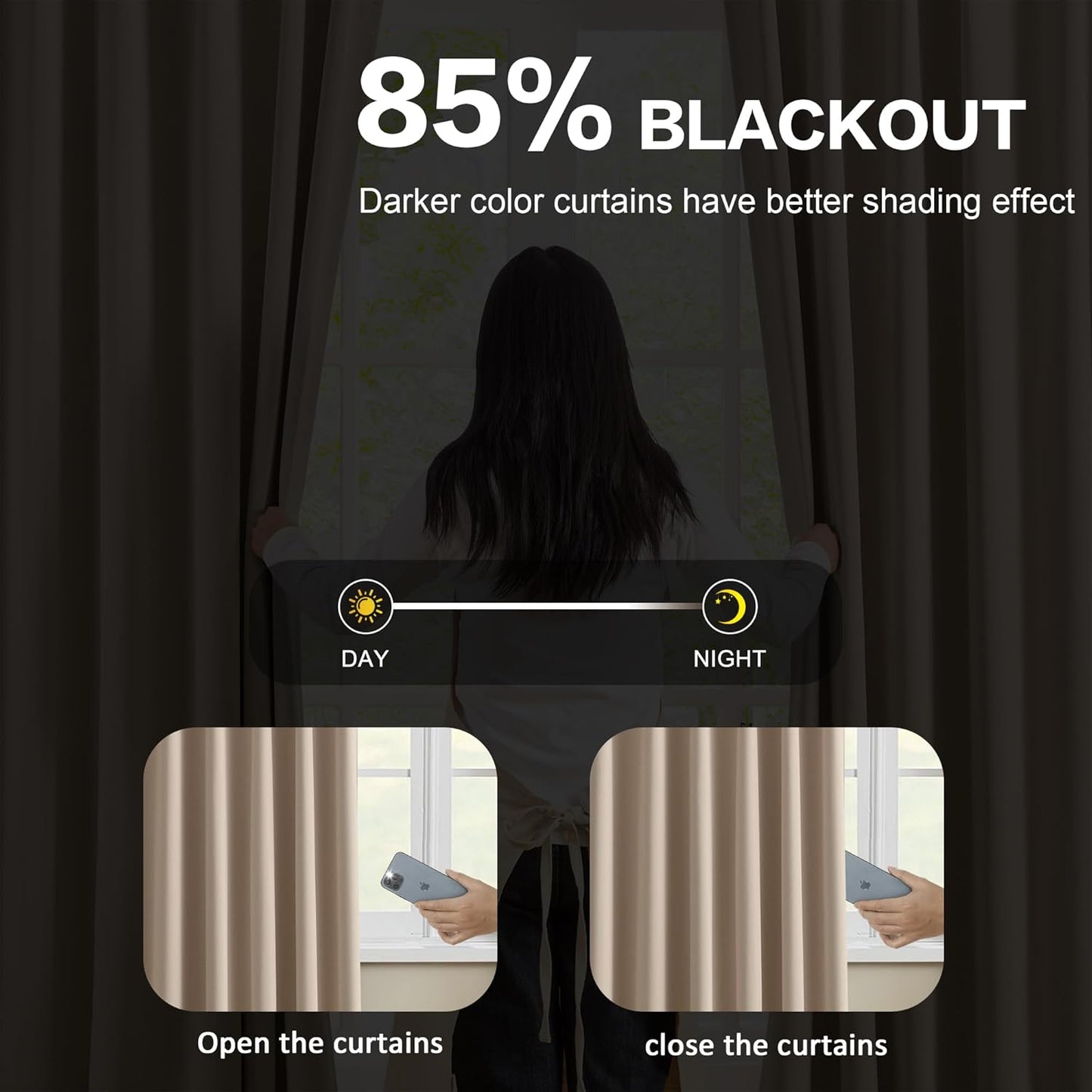 KEQIAOSUOCAI 60 Wide Pinch Pleated Window Curtain Panels 105 Inches Long Custom Made Pleated Curtains Hooks Track Privacy Memory Shape Drape for Living Room,Khaki, Set of 2=120 Inch Wide