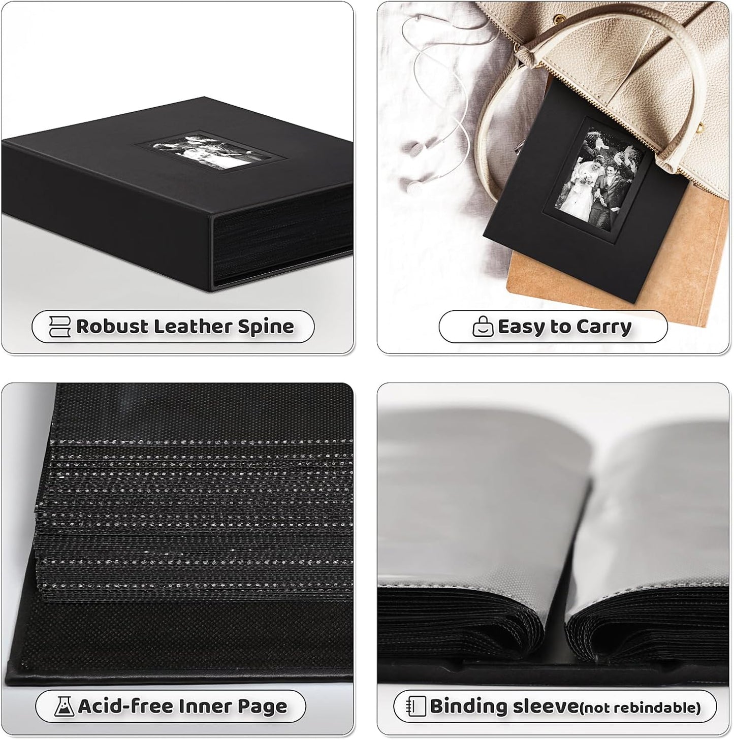 Popotop Photo Album 4x6 100 Pockets with Leather Hardcover Cover, Small Photo Album Holder Book with 50Pcs Pages for Family Travel Wedding Baby Gifts