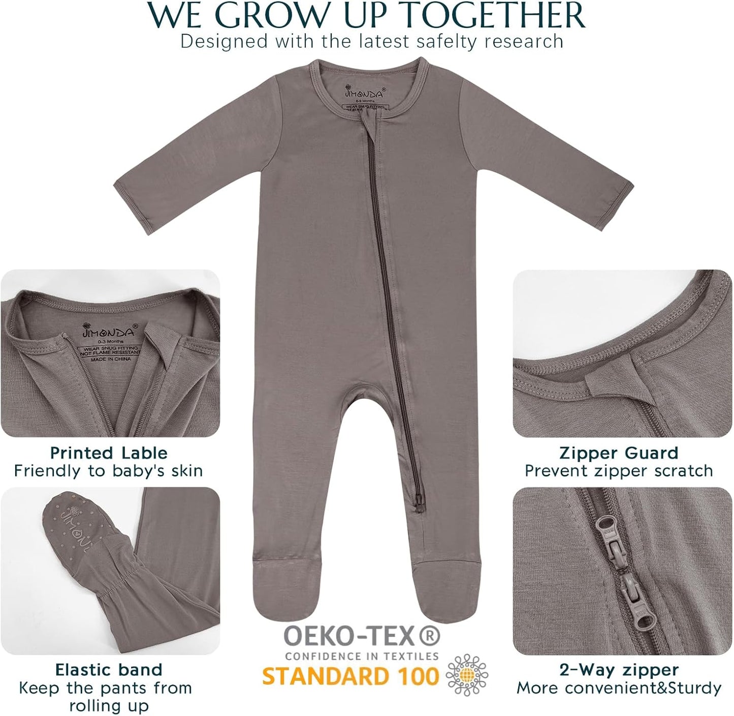 Jimonda Bamboo Baby Pajamas,Unisex Boys Girls One-Piece Footies,Long Sleeve Sleepers 2-Way Zip closure Romper