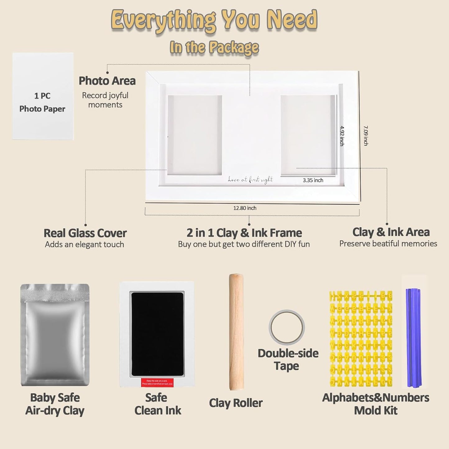 Baby Hand and Footprint Kit Keepsake Nursery Decor Picture Frame for New Mom Baby Boys Girls Shower Gifts Personalized Inkless & Clay Handprint Newborn Essentials Must Haves (Black)