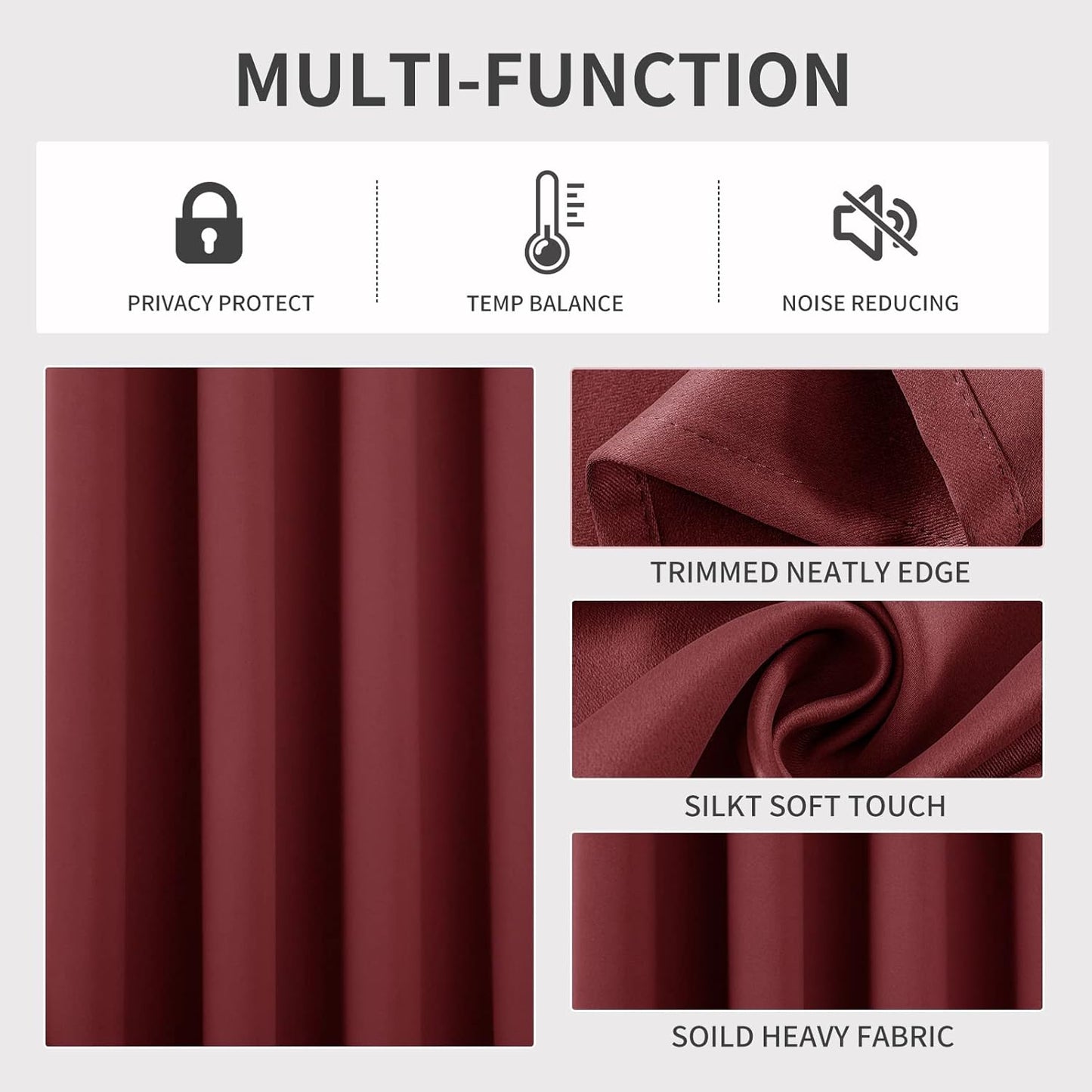 Joydeco Blackout Curtains 108 Inch Length 2 Panels Set, Thermal Insulated Long Curtains 2 Burg, Room Darkening Grommet Drapes for Living Room Bedroom Window (W52 x L108 Inch, Burgundy Red)