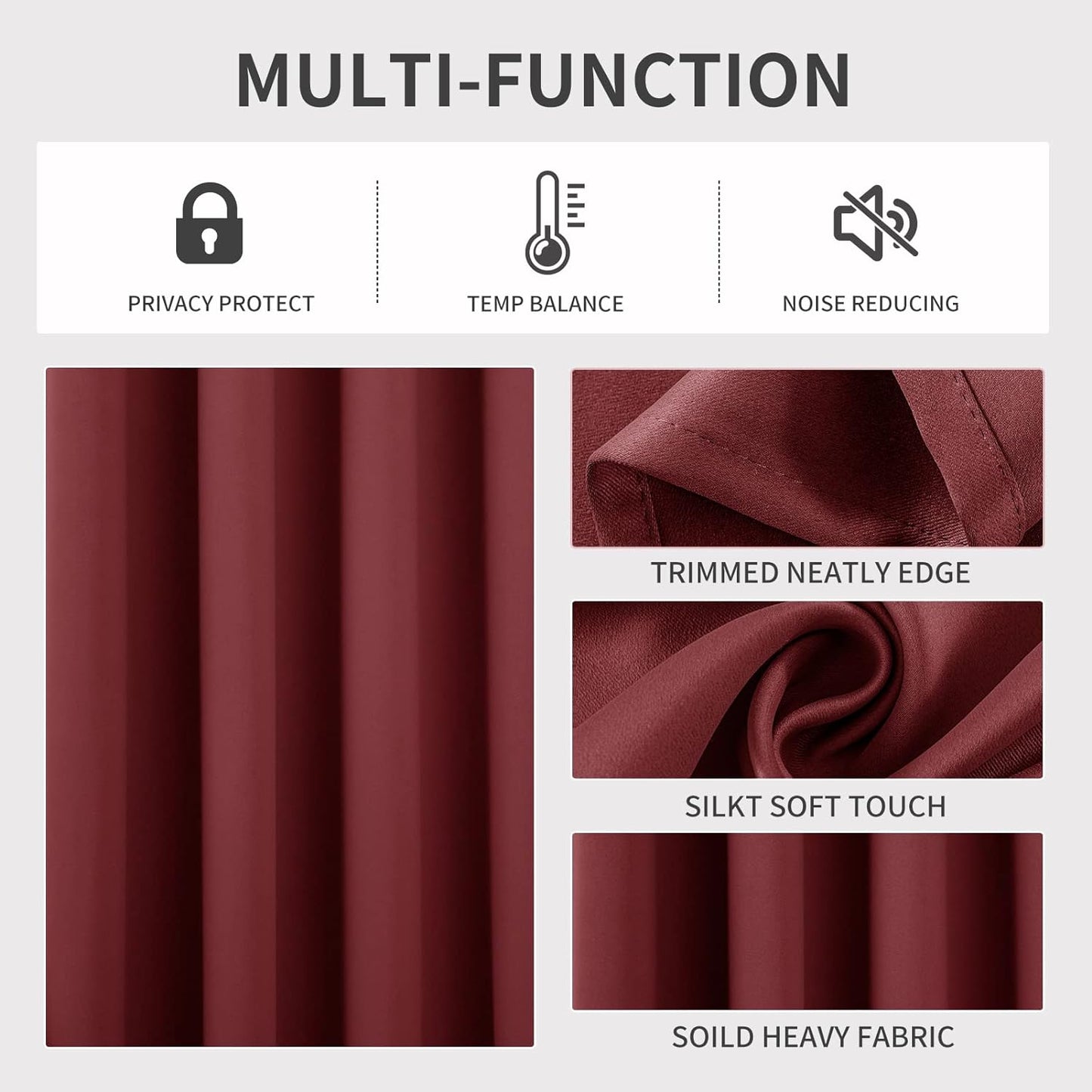 Joydeco Blackout Curtains 54 Inch Length 2 Panels Set, Thermal Insulated Long Curtains 2 Burg, Room Darkening Grommet Drapes for Living Room Bedroom Window (W52 x L54 Inch, Burgundy Red)