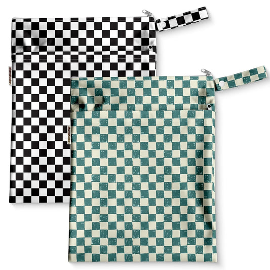 Mama Koala Waterproof Wet Dry Bags for Baby Items, Cloth Diapers, Swimsuits, Travel, Gym Clothes, Beach, Pump Parts, Toiletries, Two Zippered Pockets, 2 Pack (W021)