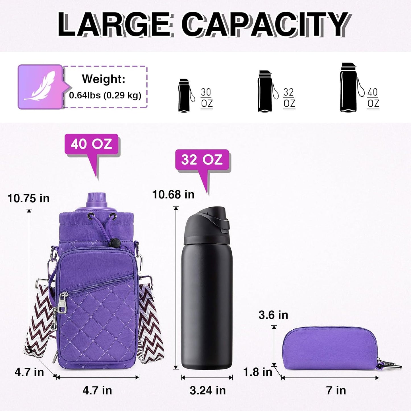 Water Bottle Carrier Bag with Strap, Water Bottle Holder Crossbody Bags for Women Men for Walking, Hiking,Cycling