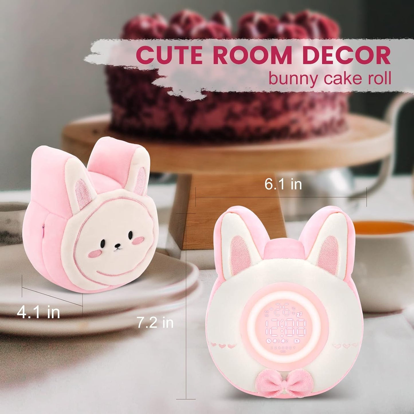 QANYI Bunny Plush Alarm Clock Night Light, Cute Stuffed Animals with LED Display Clock Adjustable Light, Toys for 5-12 Year Old Girls, Kawaii Birthday Gifts for Kids Teens Girls Women