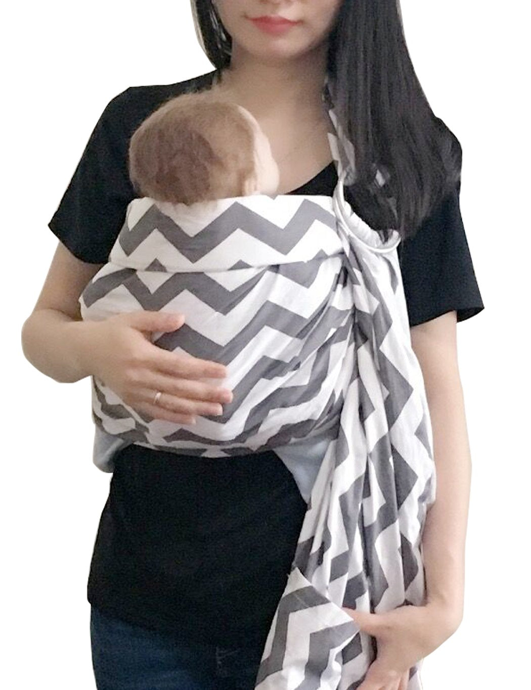 Ring Sling Baby Carrier, Soft Cotton Baby Sling Carrier Newborn to Toddler, Baby Wrap Carrier for Plus Size Parents, Perfect Shower Gift, Gray Wave