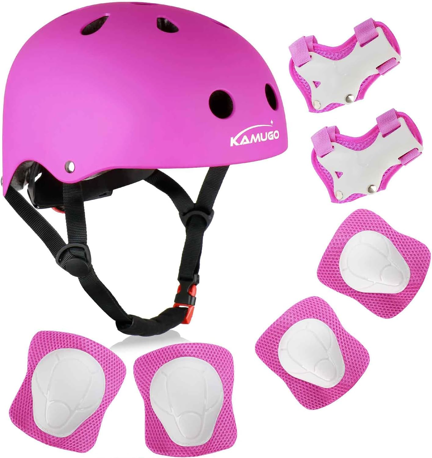 KAMUGO Kids Bike Helmet, Toddler Helmet for Ages 2-8 Boys Girls with Sports Protective Gear Set Knee Elbow Wrist Pads for Skateboard Cycling Scooter Rollerblading