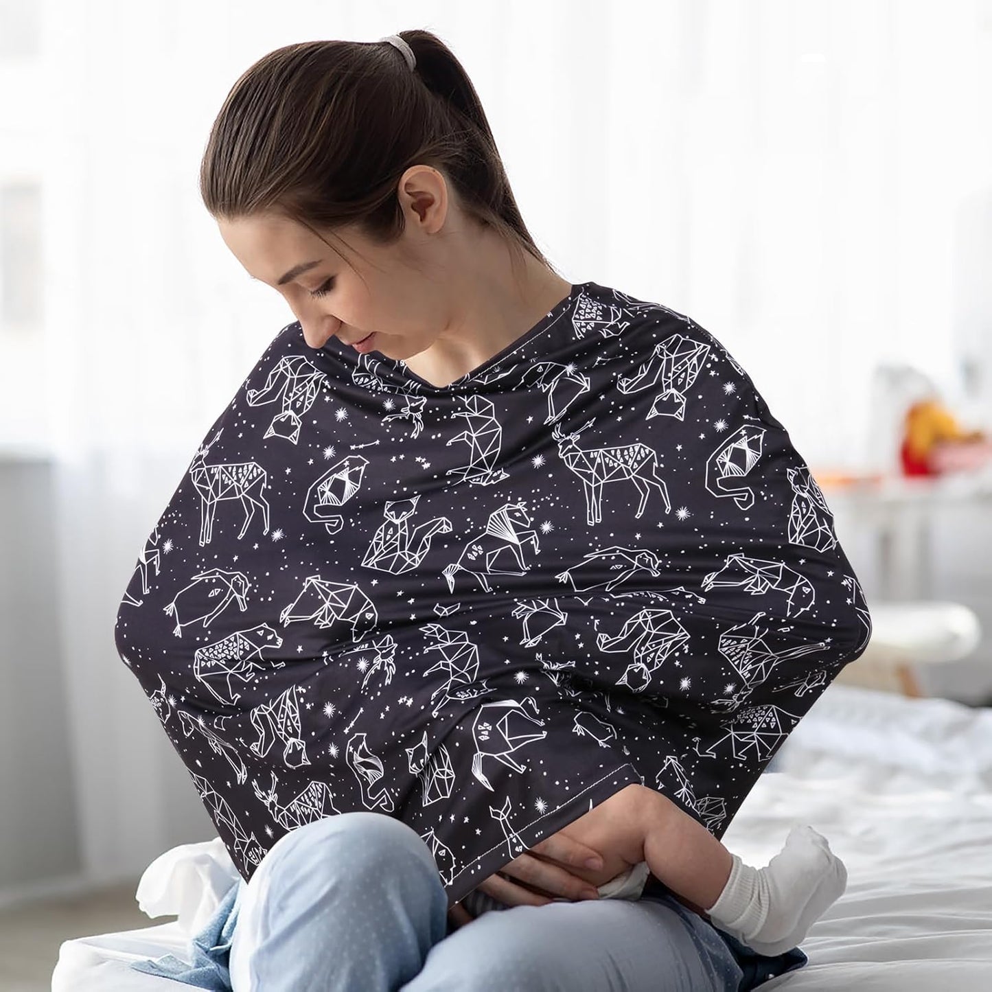 Rquite All-in-1 Car Seat Cover Baby, Carseat Covers for Girl Boy, Stretchy Soft Infant Car Seat Cover, Multi-use Baby Carrier Cover, Car Seat Canopy, Stroller Sun Shade, Nursing Breastfeeding Cover