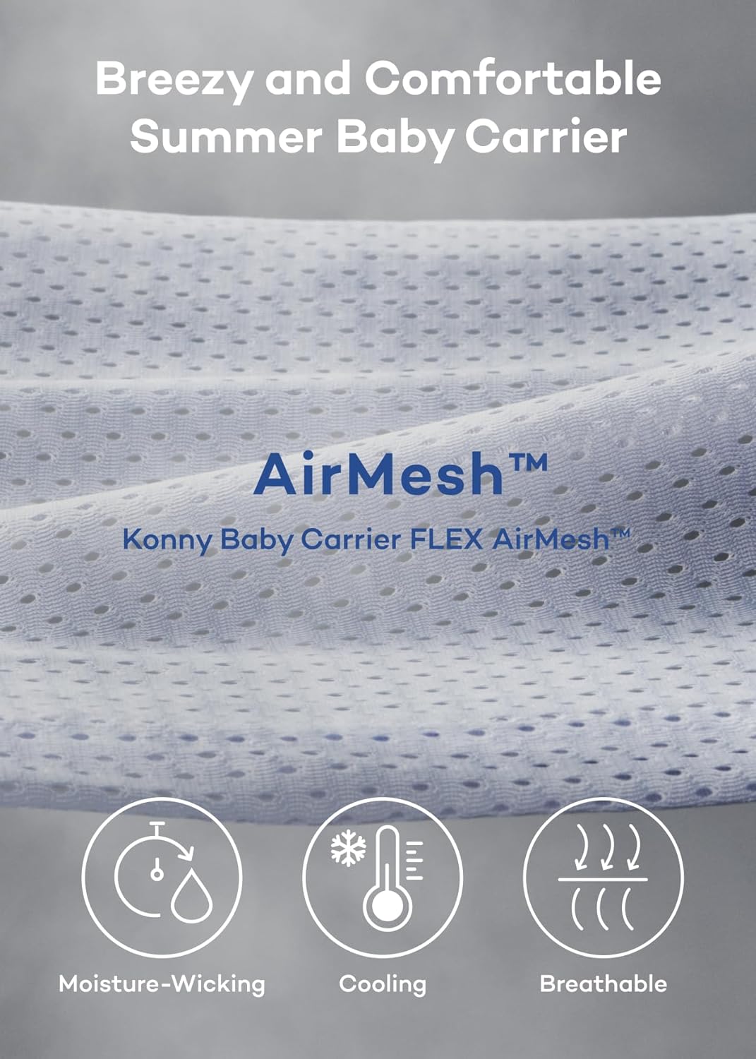 Konny Baby Carrier Flex AirMesh with Head Support- Adjustable, Easy to Wear Baby Wrap Sling, Perfect for Newborn Babies Essentials up to 44 lbs (XS-XL) - Mint Grey
