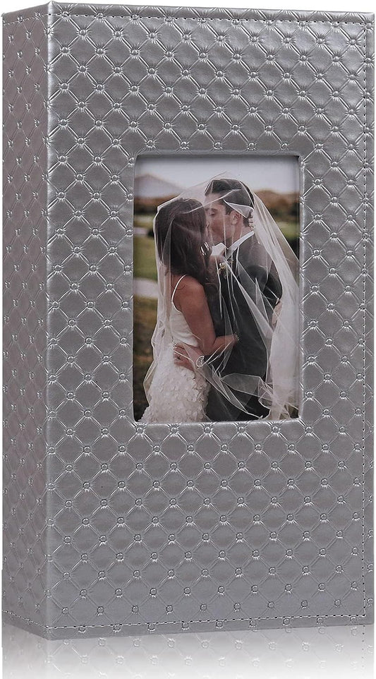 RECUTMS Photo Albums for 4x6 Photos Holds 300, 3 Per Pages Photo Picture Album PU Leather Button Grain Cover, Horizontal Photos Record Family Wedding Anniversary Baby Holiday Travel Album Grey