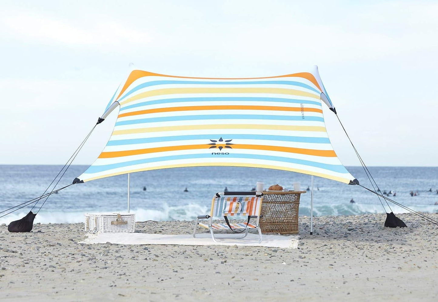 Neso Tents Beach Tent with Sand Anchor, Portable Canopy Sunshade - 7' x 7' - Patented Reinforced Corners (Vintage Stripes)
