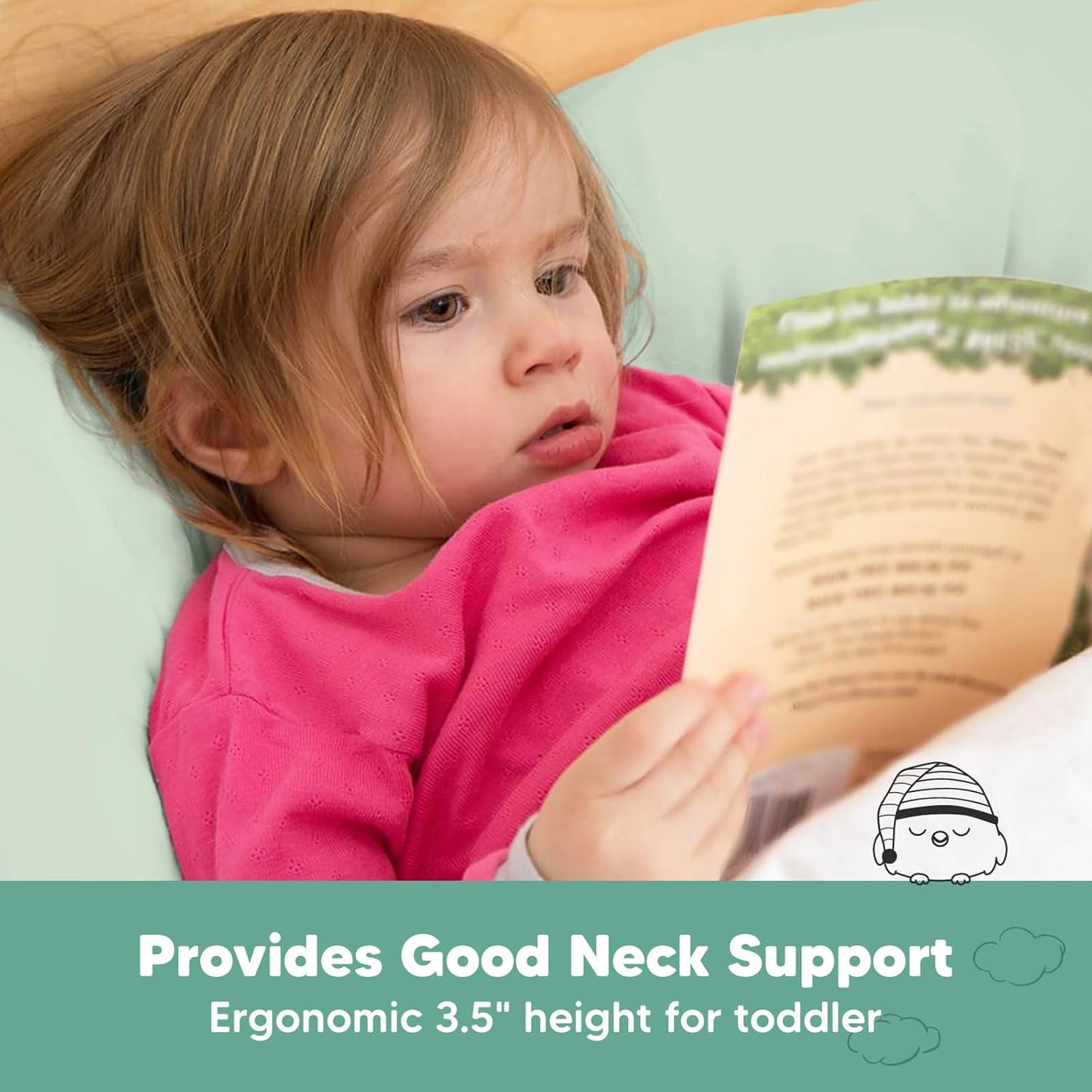 KeaBabies Toddler Pillow with Pillowcase, Jumbo 14X20 - Soft Organic Cotton Toddler Pillows for Sleeping - Machine Washable - Perfect for Travel, Toddler Bed Set (Sage)