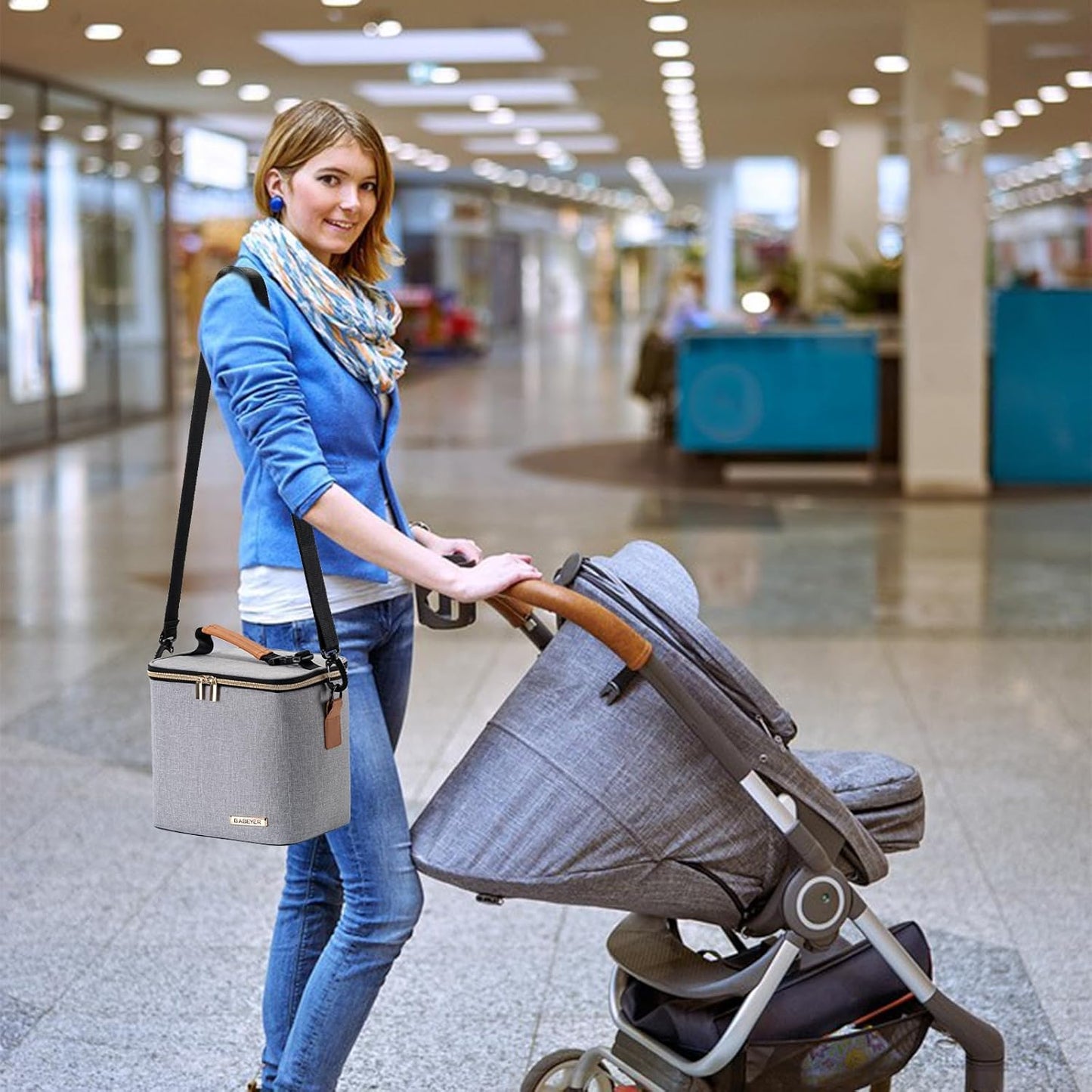 Breastmilk Cooler Bag with Ice Pack Fits 6 Baby Bottles Up to 9 Ounce, Baby Bottle Bag with Shoulder Strap for Nursing Mom Daycare, Grey