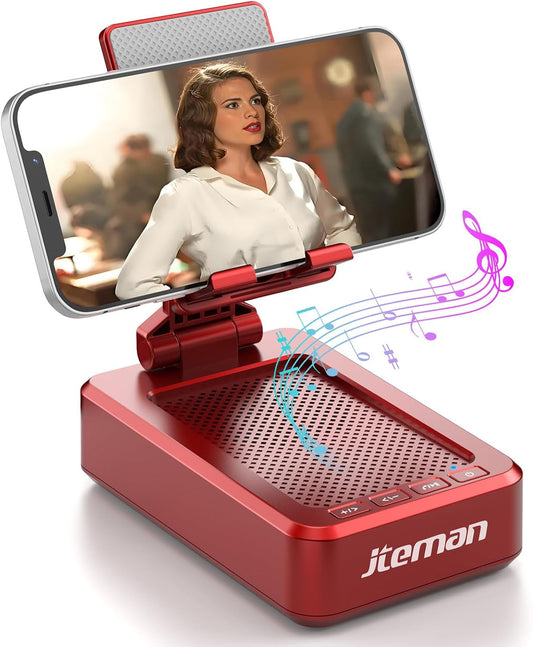JTEMAN Portable Phone Stand with Speaker Bluetooth Wireless,Gifts for Men Women,Birthday for Women,Kitchen Gadgets for Men,Phone Holder for Desk - Red