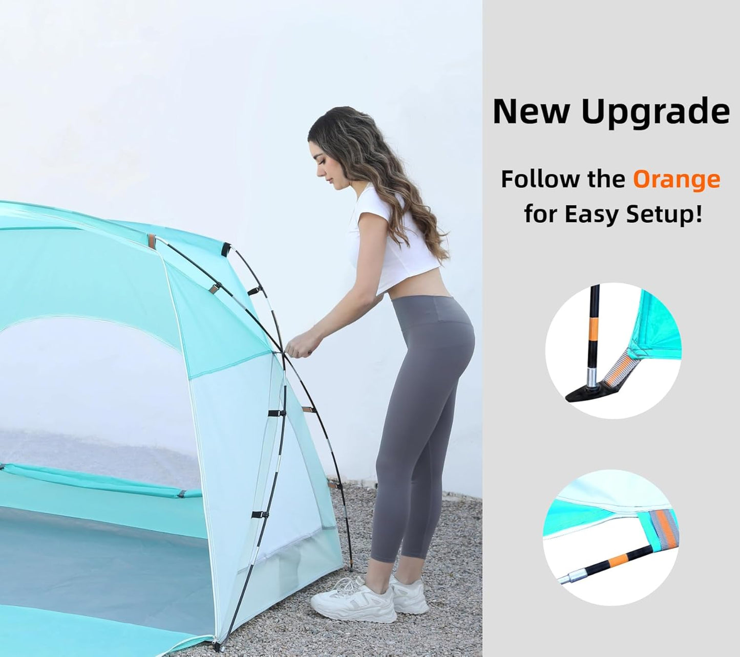 Beach Tent, Portable Sun Shelter for 2/3/4/6-8 Person with UPF 50+ UV Protection, Easy Setup Waterproof Beach Shade Canopy Cabana for Family Outdoor and Picnics, Fishing with Carrying Bag