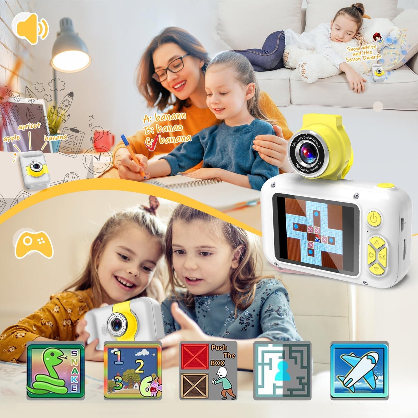 Kids Camera, Toddler Kid Digital Camera with 180°Flip Lens & 2.4in IPS Screen, Birthday Festival Gifts Present Toy for 4 5 6 7 8 9 10 11 Year Old Girls/Boys, 32 GB Card Included, X101